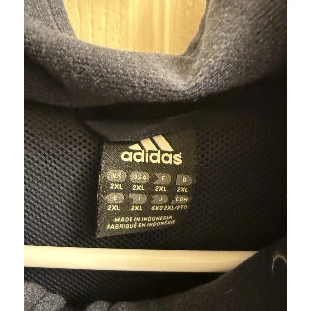 Adidas Navy Blue White Stripes 1/4 Zip‎ Pullover Windbreaker men's size 2XL EUC